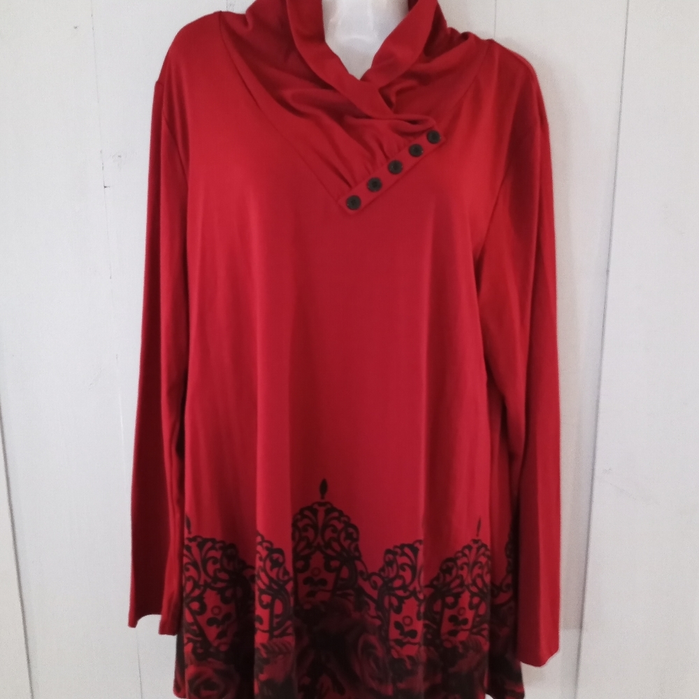 🔻NWT long sleeve tunic top red and black sz xl